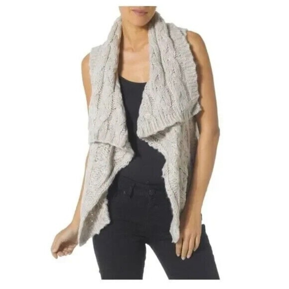 Silver Jean Wool Blend Cardigan Vest Chunky‎ Knit Womens Medium Heather Gray